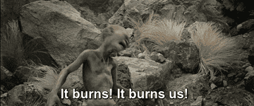 Gollum saying &quot;It burns, it burns&quot; in &quot;The Lord of the Rings&quot;