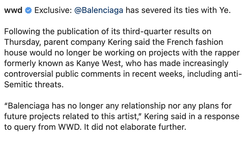 Balenciaga Announces It Will No Longer Work With Kanye West