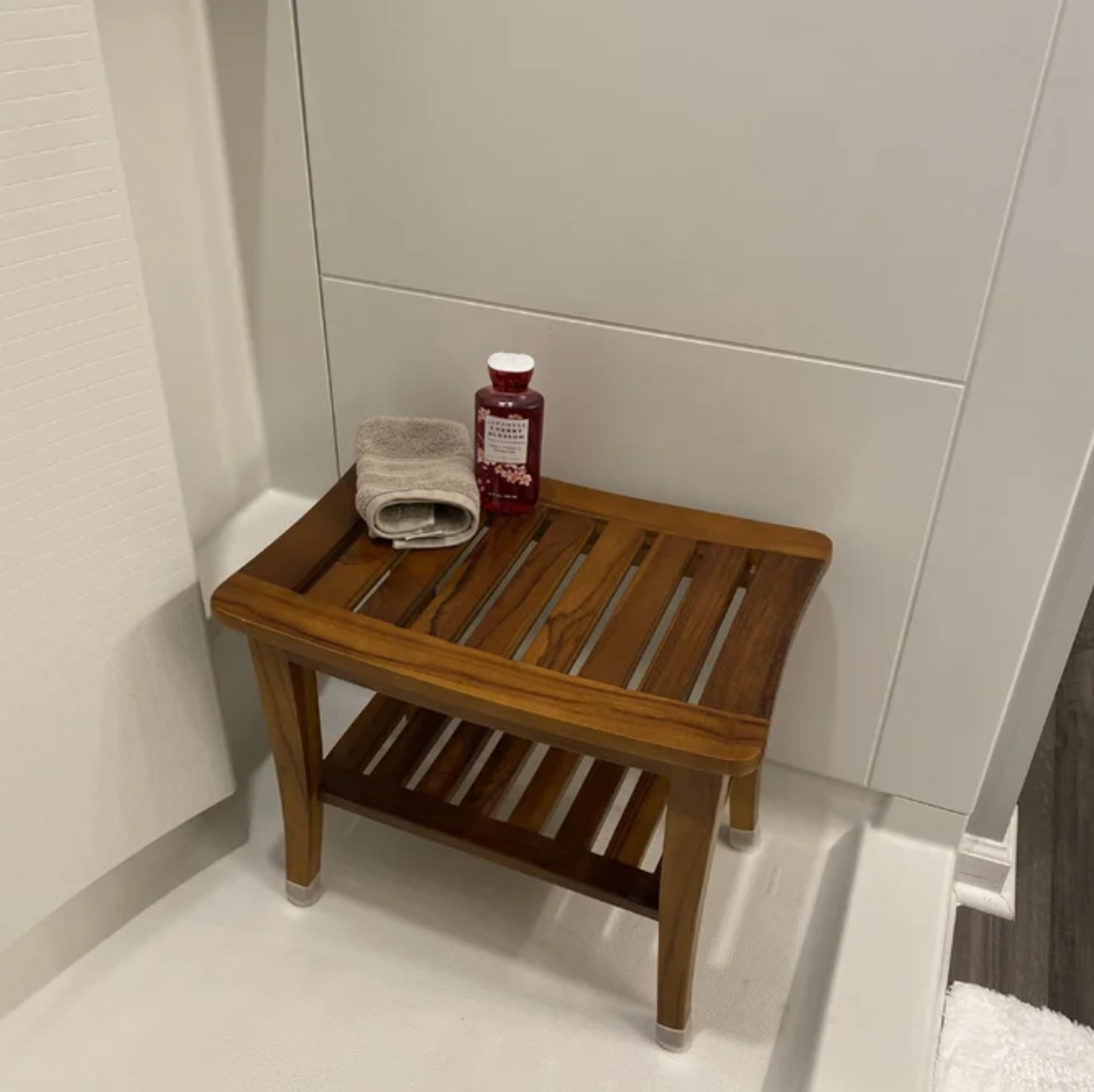 reviewer image of the bench in a shower