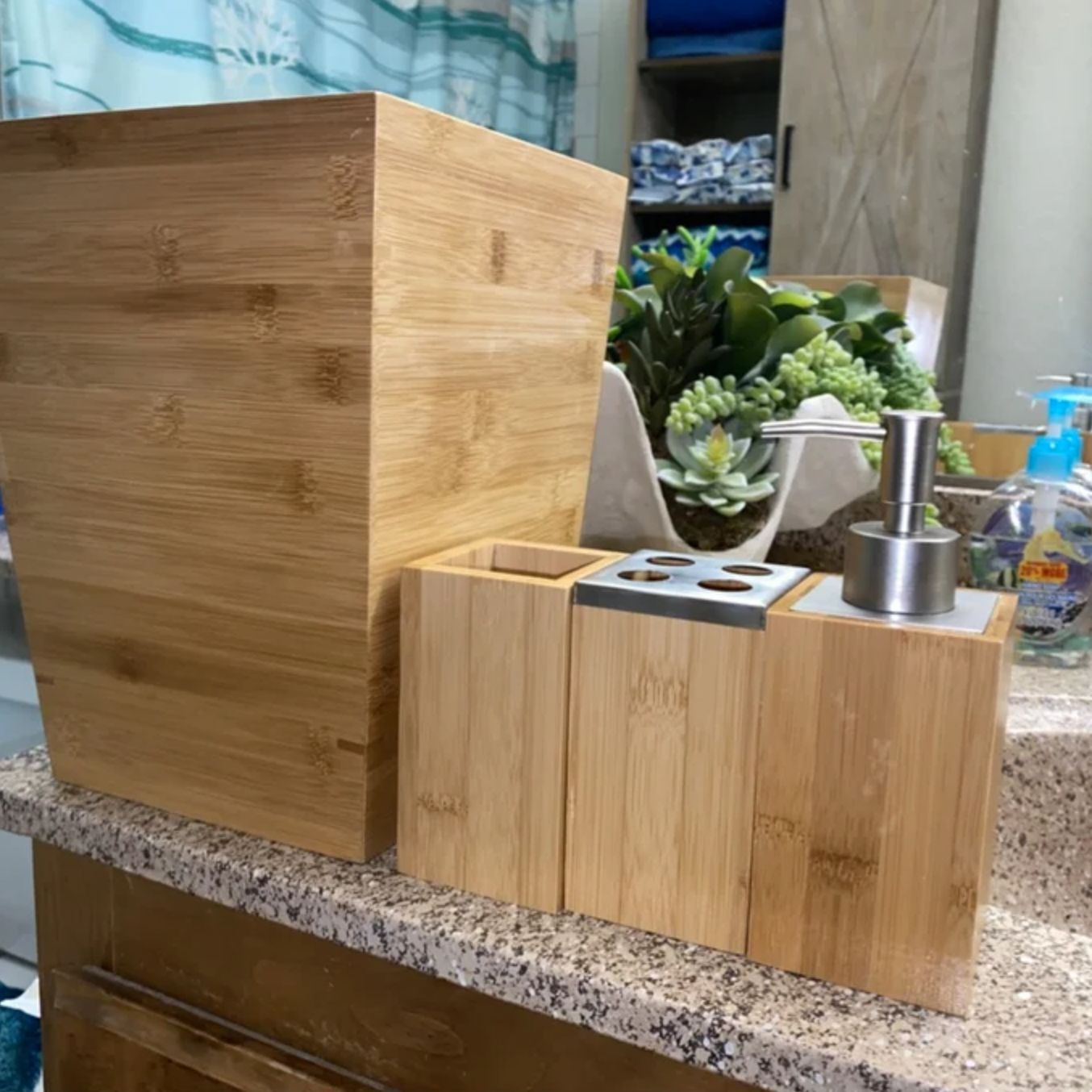 the whole set of bamboo bathroom accessories