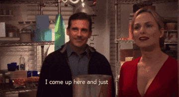 A gif of Jan from The Office saying &quot;I come up here and just smell all my candles!&quot;