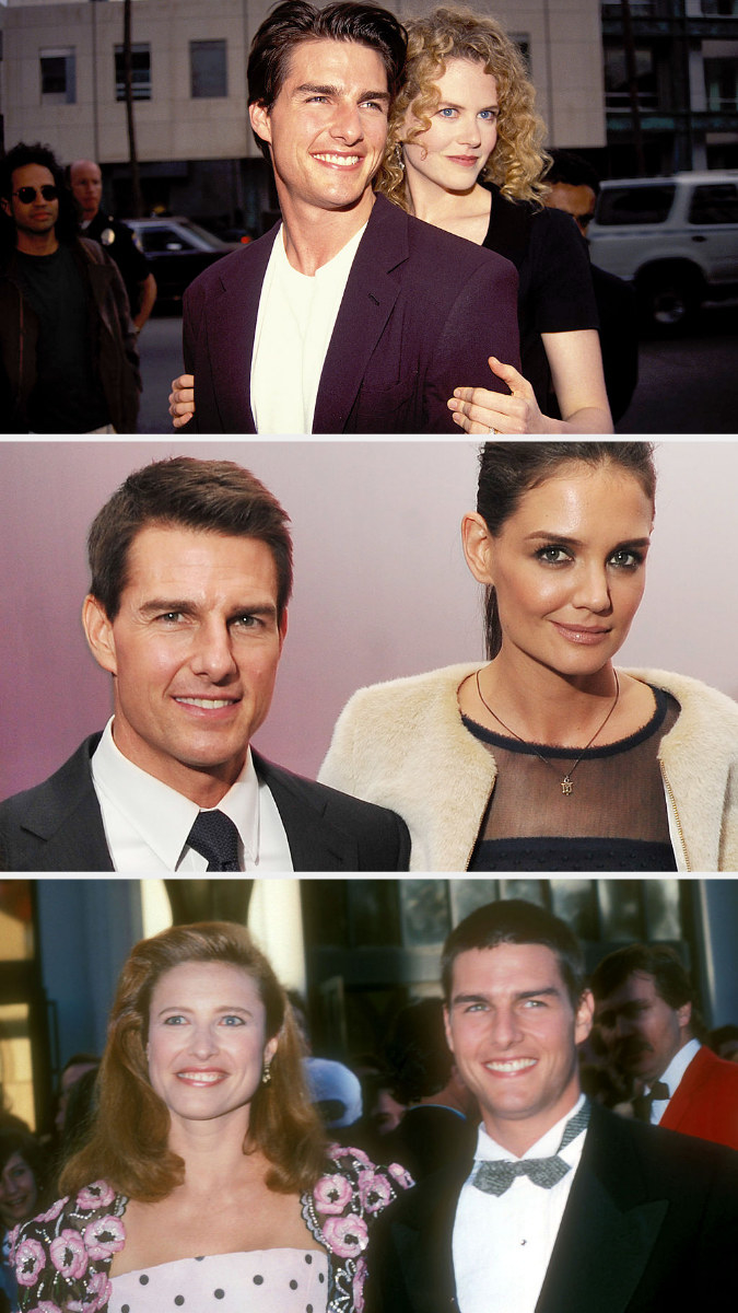 Cruise and Kidman in the &#x27;90s; Cruise and Holmes in 2011; Cruise and Rogers in 1989