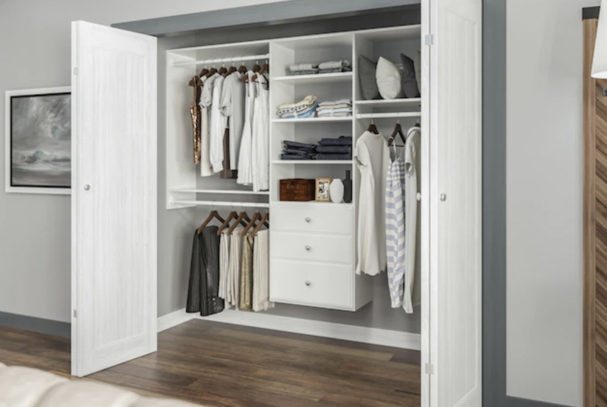 The white closet system installed in closet