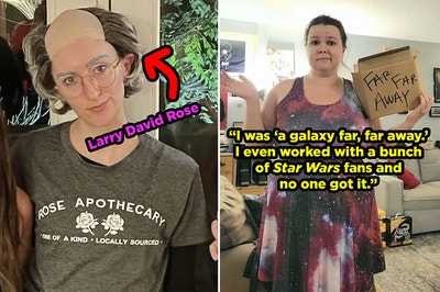 A girl dressed as "Larry David Rose," and a girl dressed as "a galaxy far, far away"