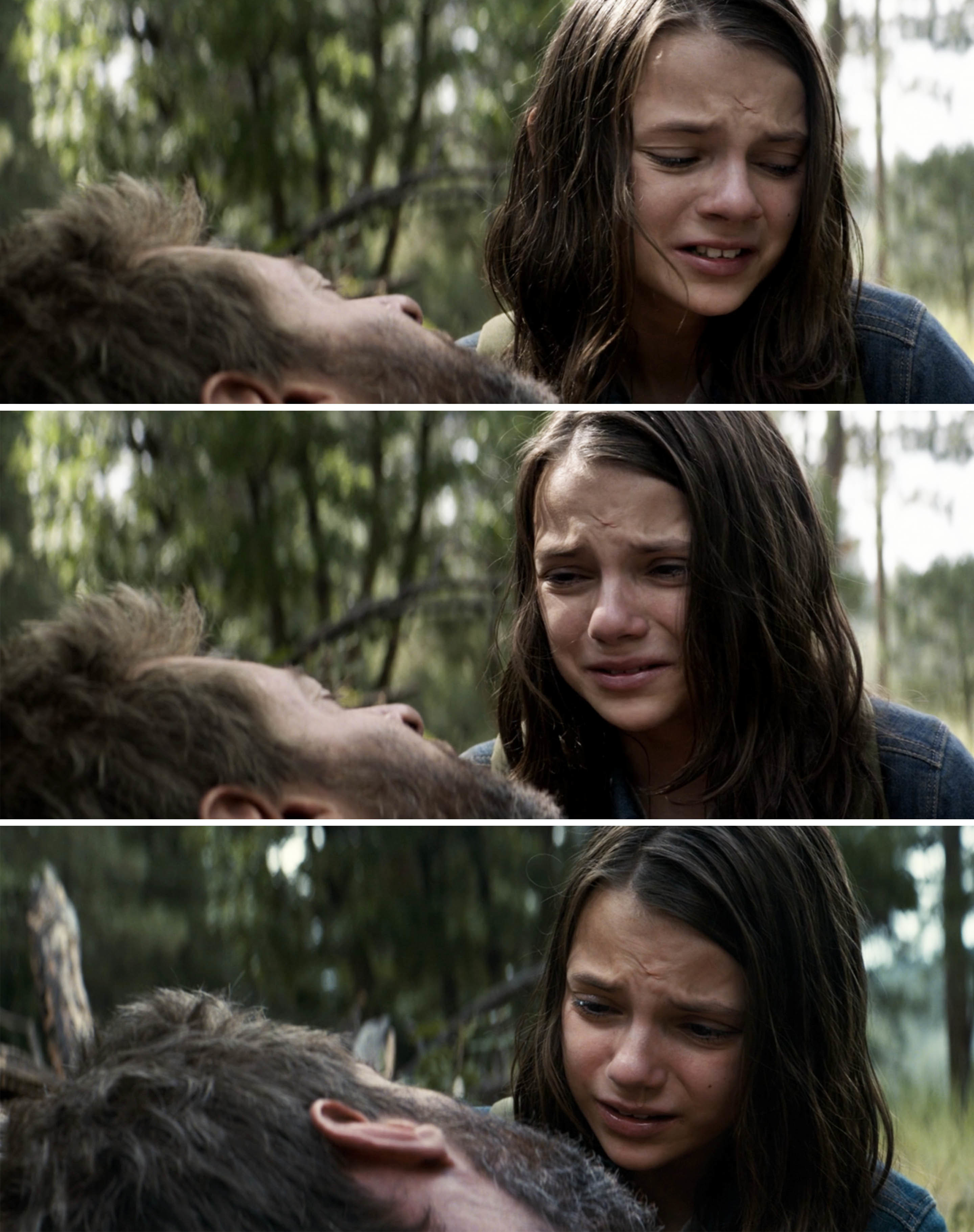 Laura/X-23 in the forest crying and grieving