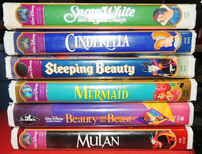 A stack of Disney VHS tapes