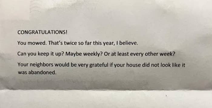 Screenshot of a note left by a neighbor