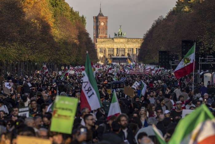 Protestors march in Berlin in solidarity with women and protestors.