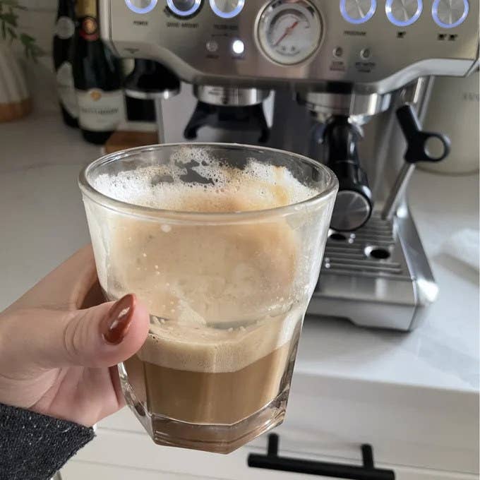 Review photo of the coffee and espresso maker in action