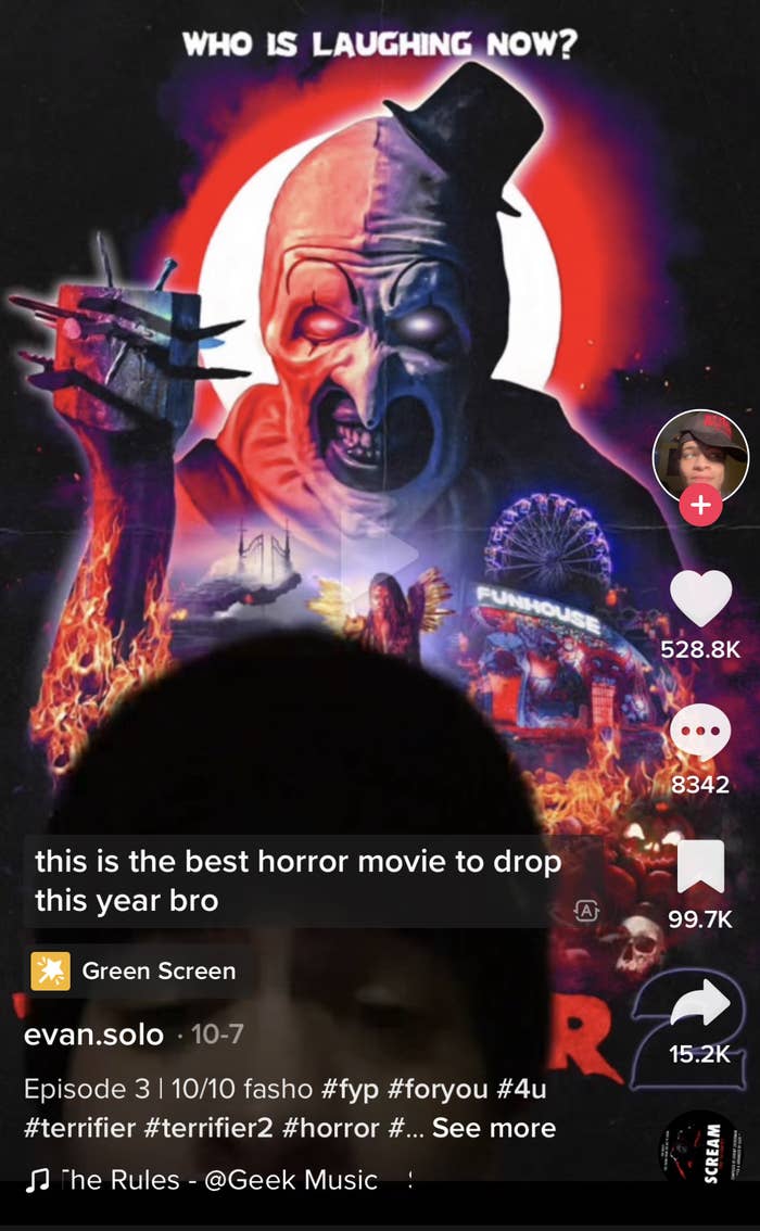 tiktok screenshot of the user talking about the movie
