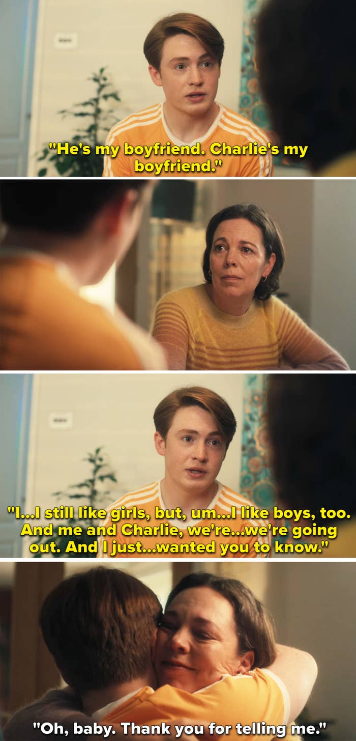 Nick telling his mother that he likes girls but he also likes boys and he and Charlie are going out
