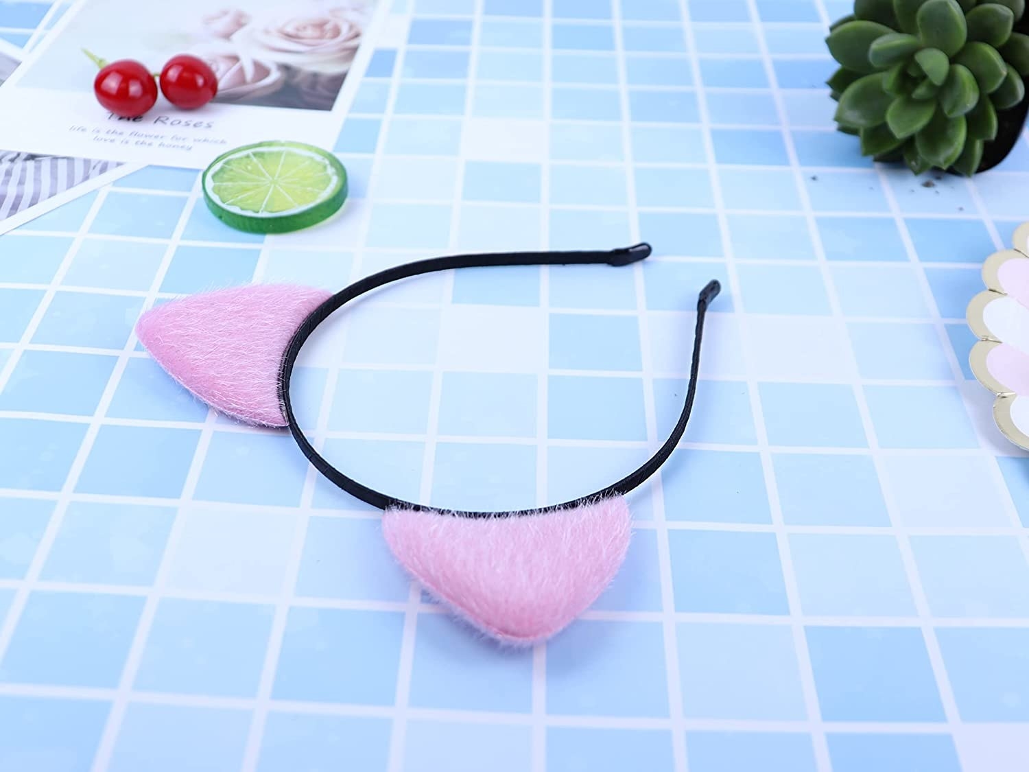 the pink furry cat ears headband