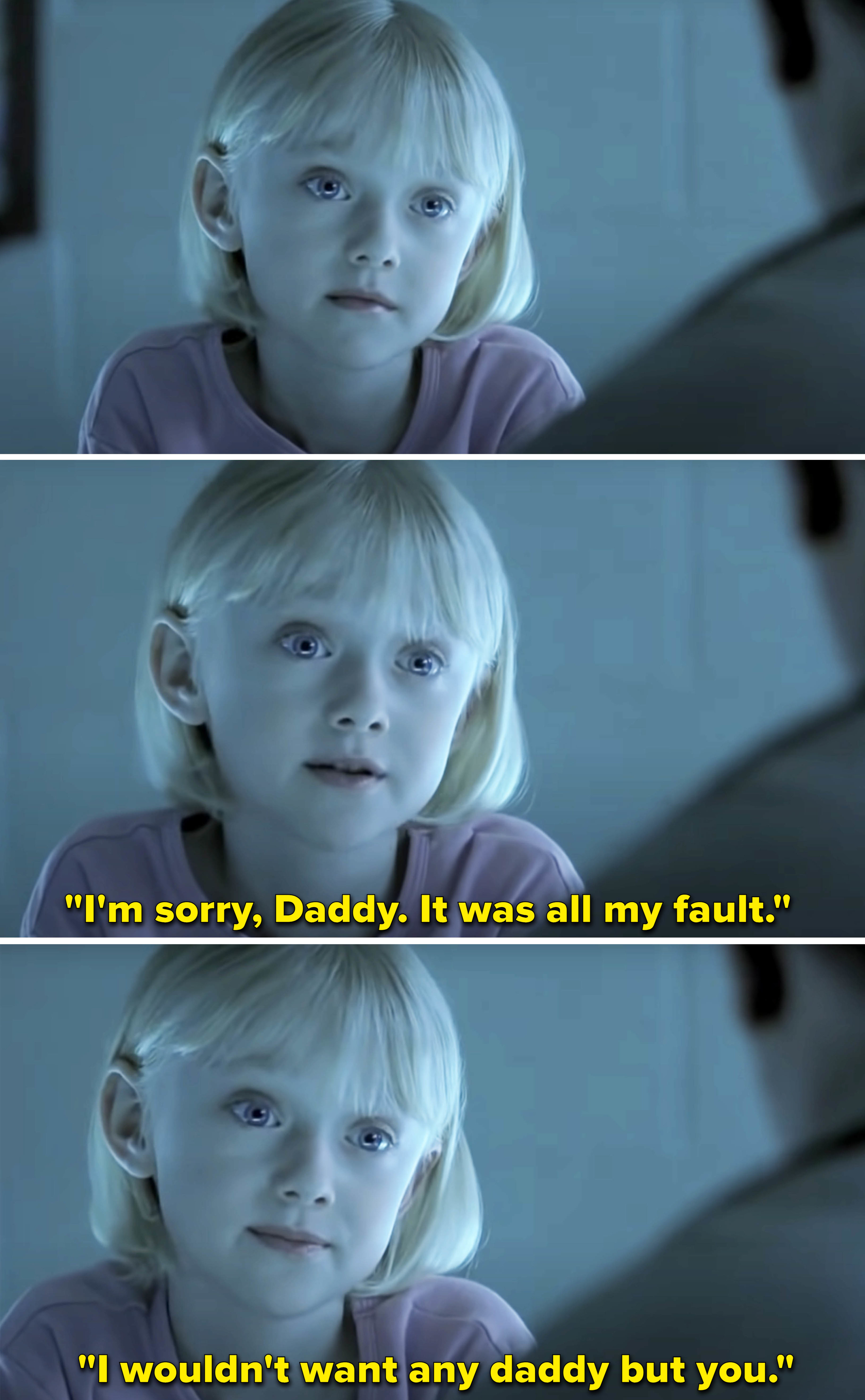 Lucy saying, &quot;I&#x27;m sorry, Daddy; it was all my fault&quot; and &quot;I wouldn&#x27;t want any daddy but you&quot;