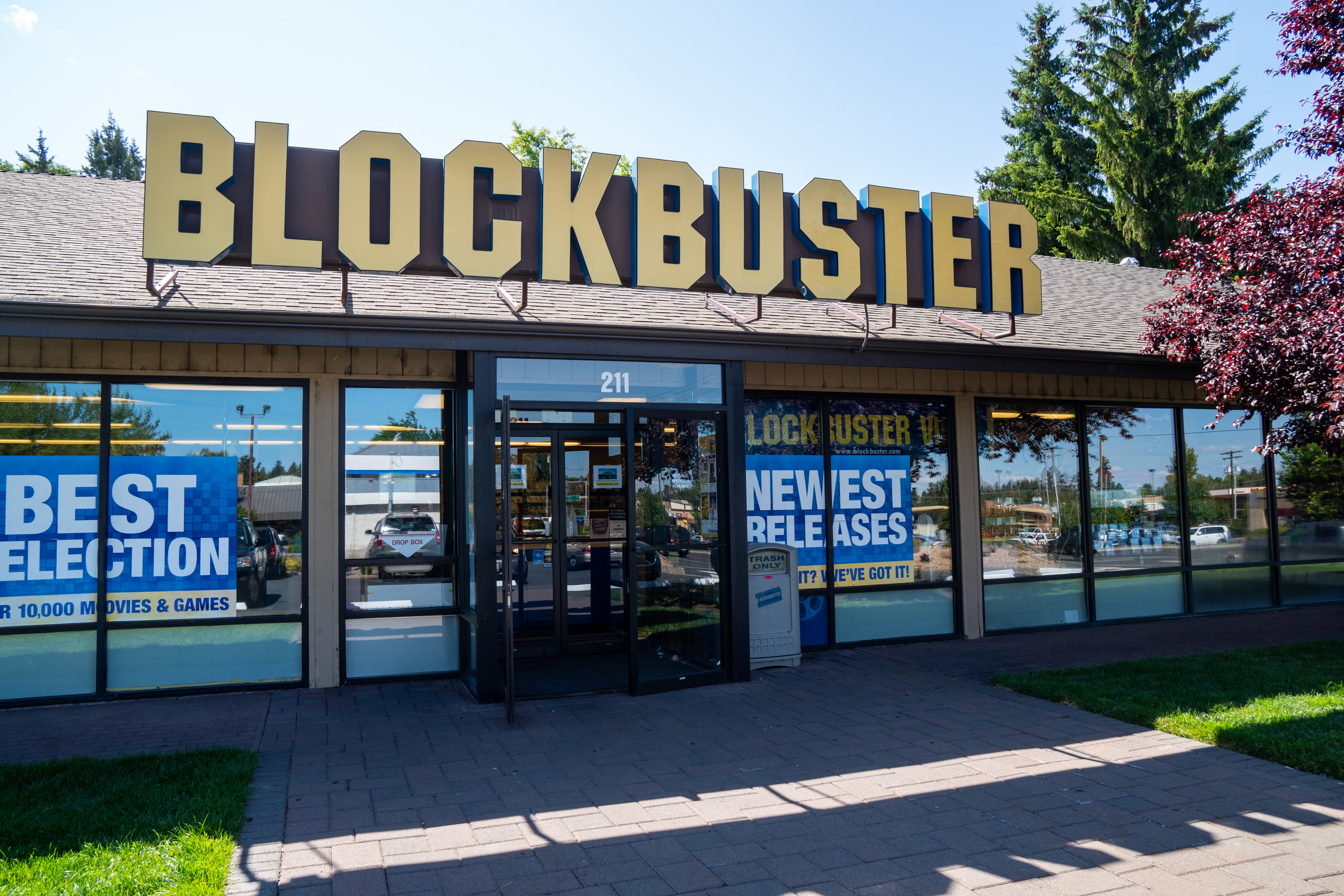 The exterior of a Blockbuster store