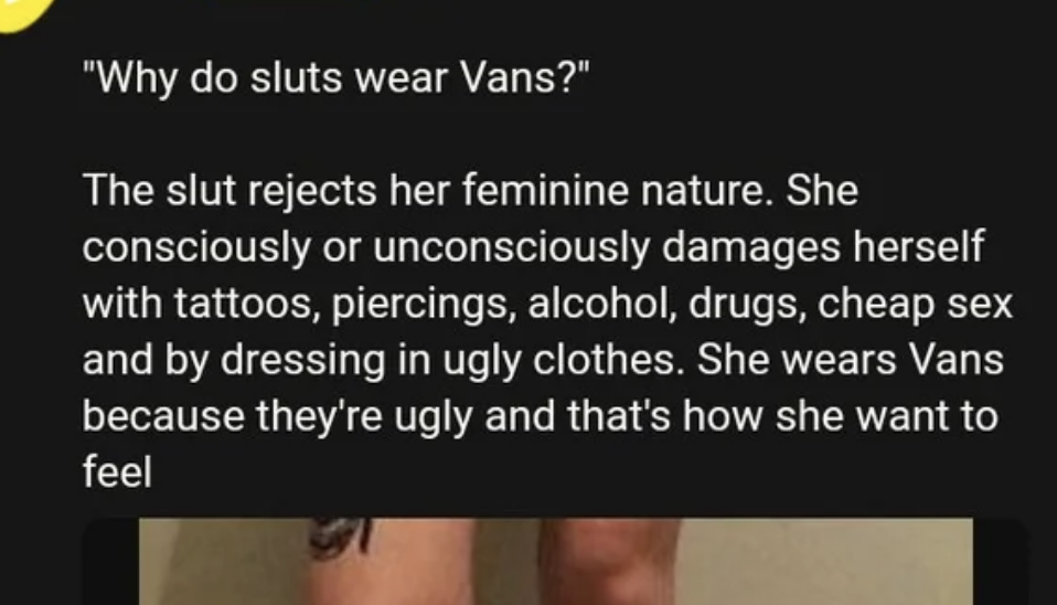 A man saying a woman wears Vans because they&#x27;re ugly and that&#x27;s how she wants to feel