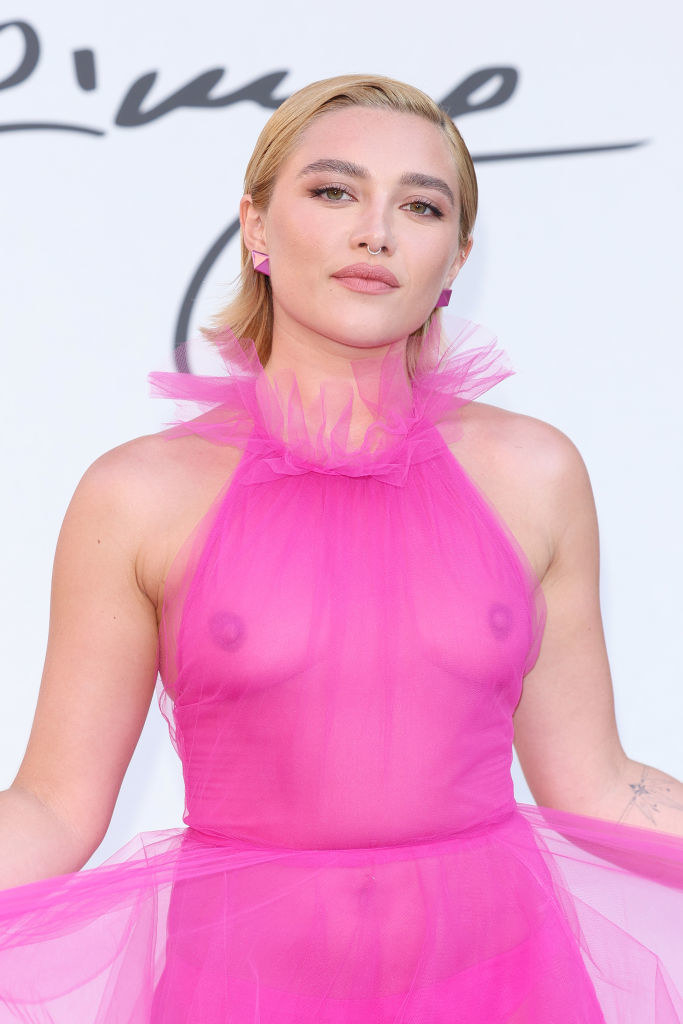 Florence Pugh wearing a sheer gown