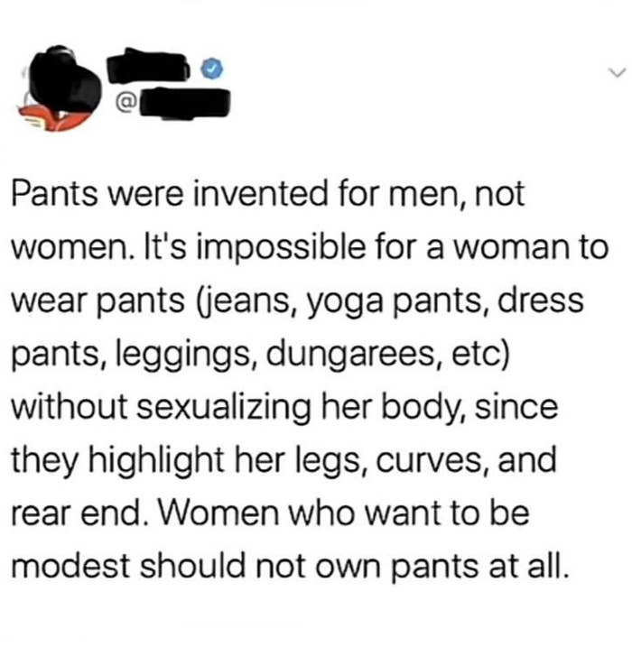A post saying pants were invented for men