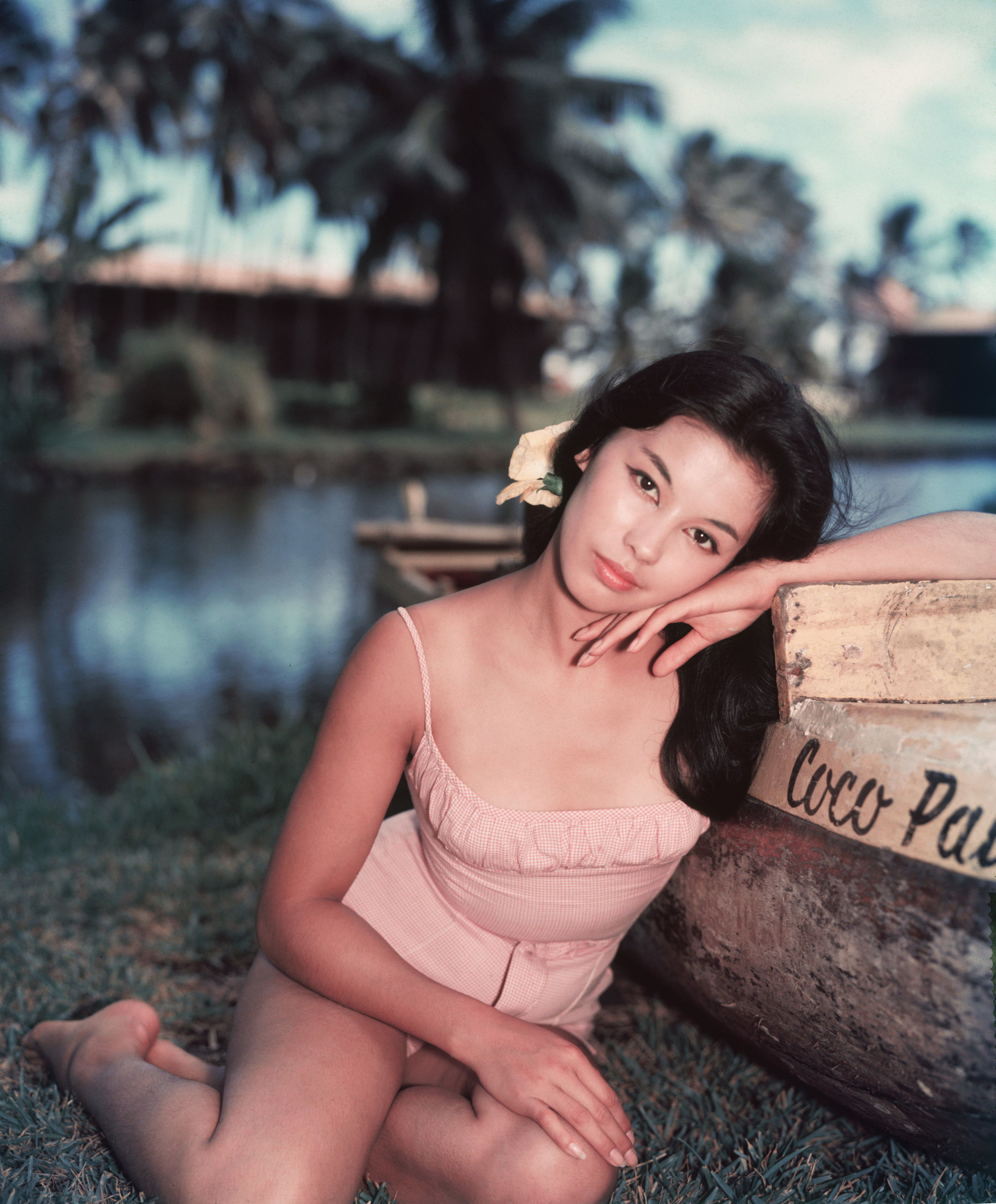 Vietnamese-French actress France Nuyen during a break in filming &#x27;South Pacific&#x27;, in which she plays Liat