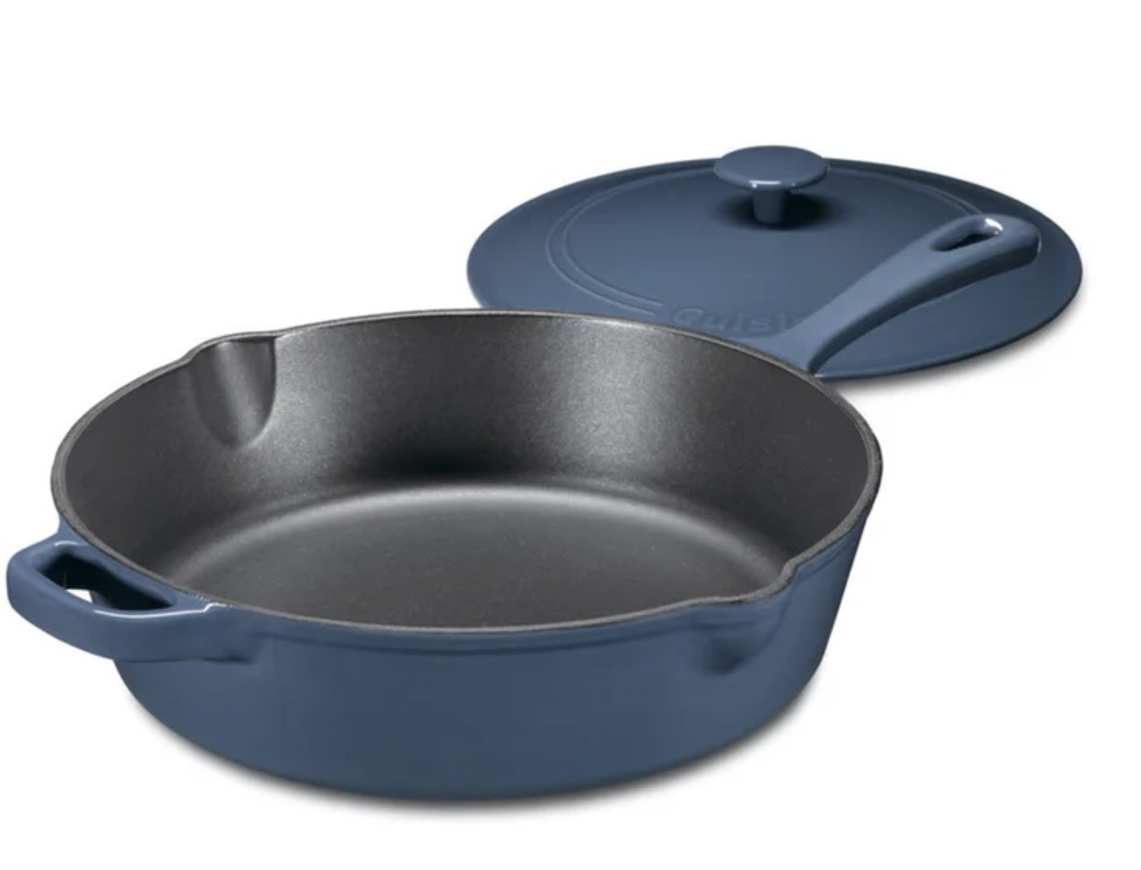 the blue fry pan with lid