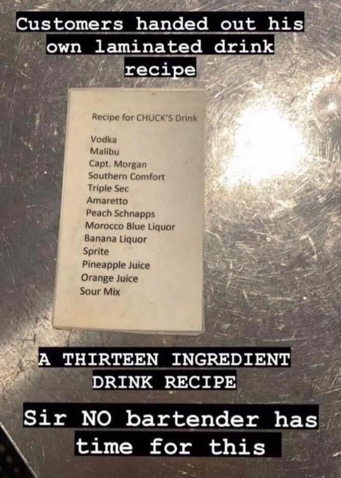 A laminated drink recipe