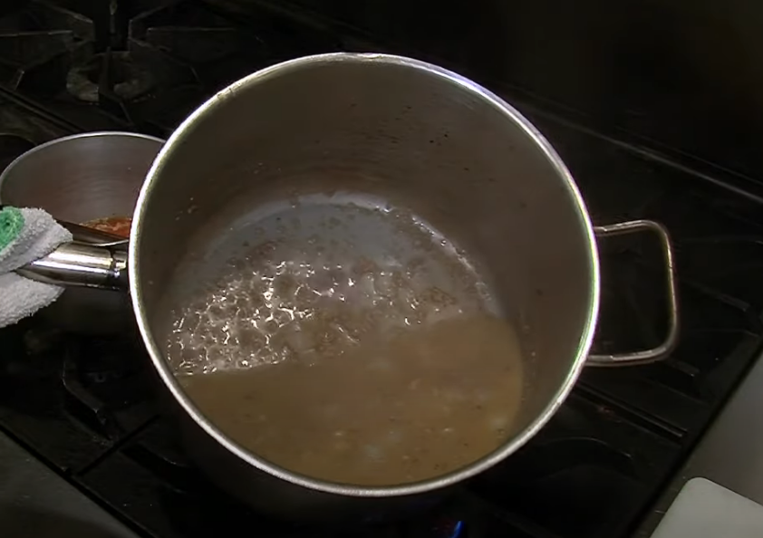 gravy in a metal pot