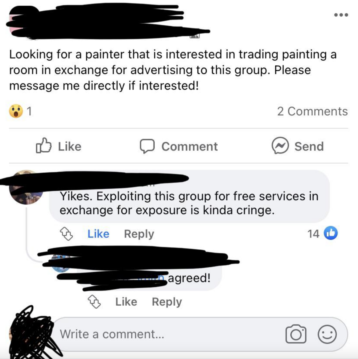a person asking for a free paint job in exchange for advertising