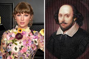 On the left, Taylor Swift, and on the right, William Shakespeare