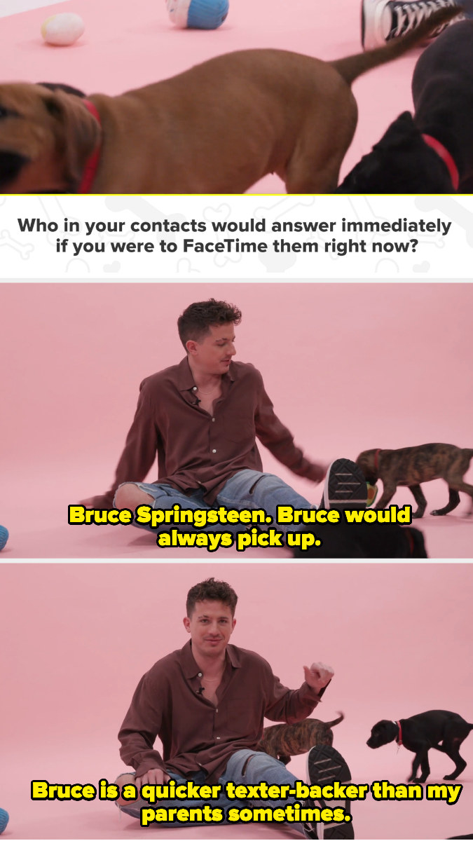 Charlie saying that Bruce Springsteen responds to texts faster than his parents
