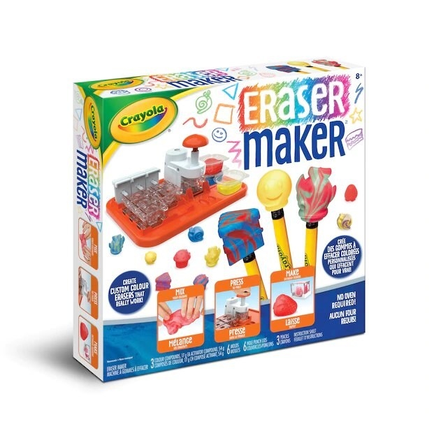 the packaging of the eraser maker against a plain background