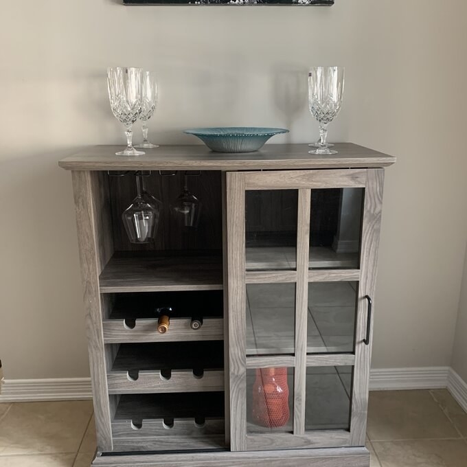 Gray wine storage sliding door bar cabinet
