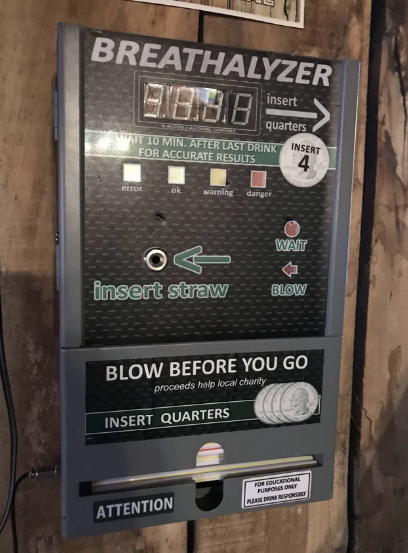 A breathalyzer in a bar