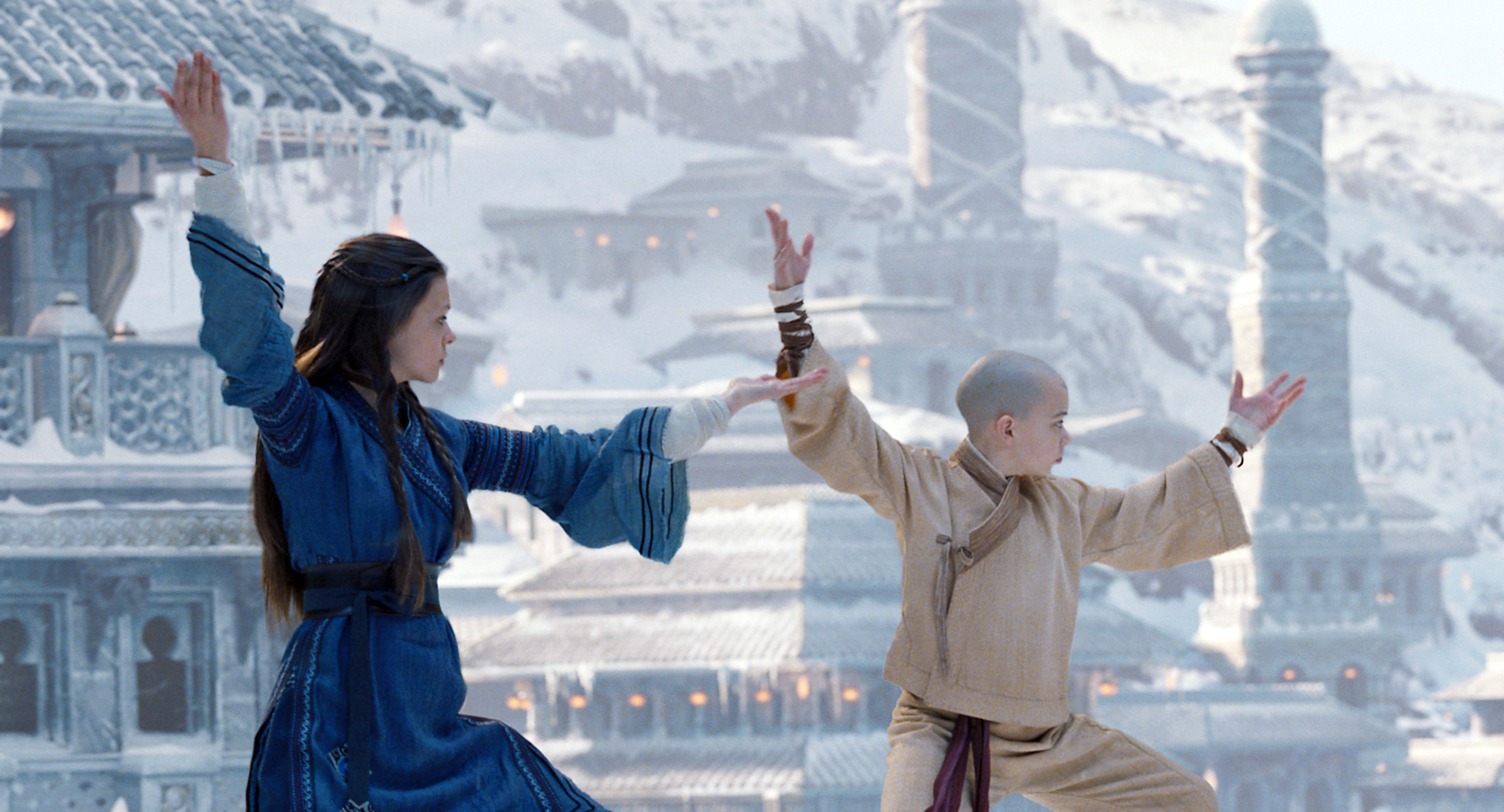 Aang and Katara in the live-action Last Airbender