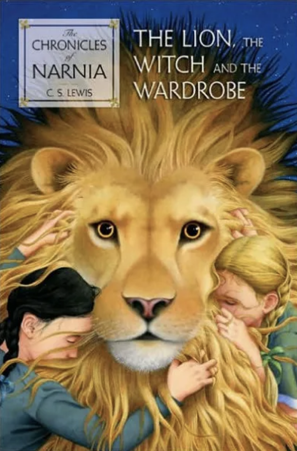 illustration of two kids hugging a lion on the book cover