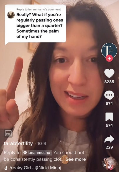 Tara pointing to a tiktok comment that says really what if you're regularly passing ones bigger than a quarter sometimes the palm of my hand