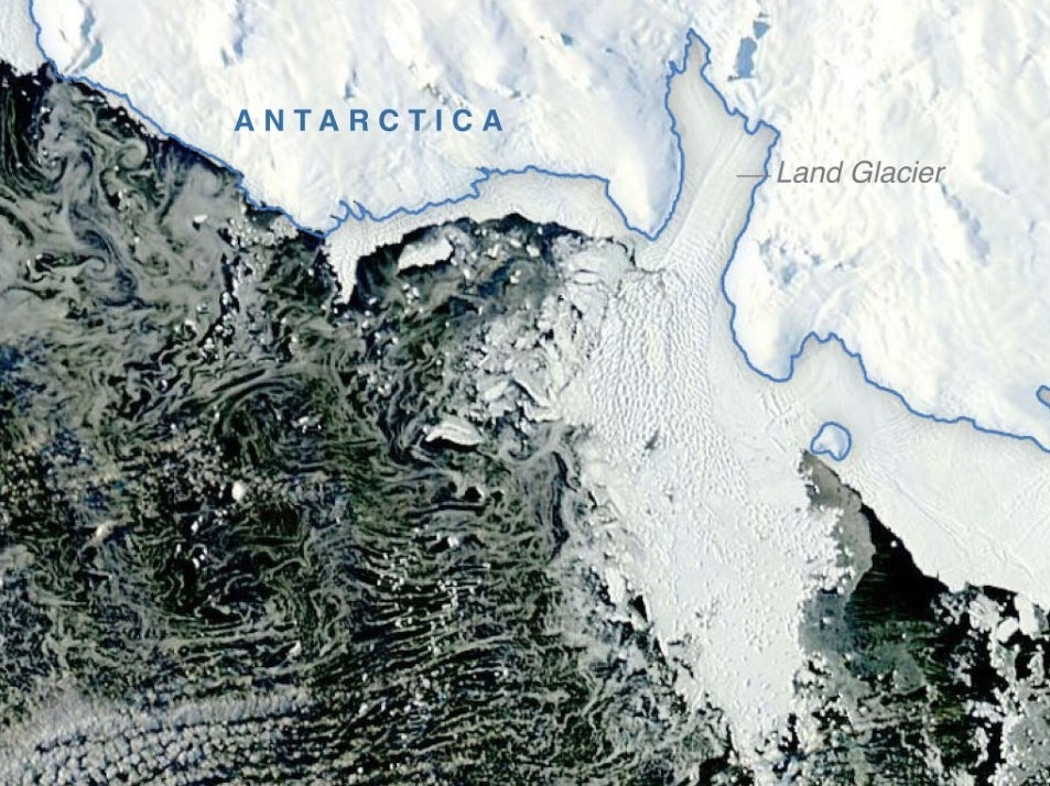 Ice Breakup at Land Glacier, Antarctica