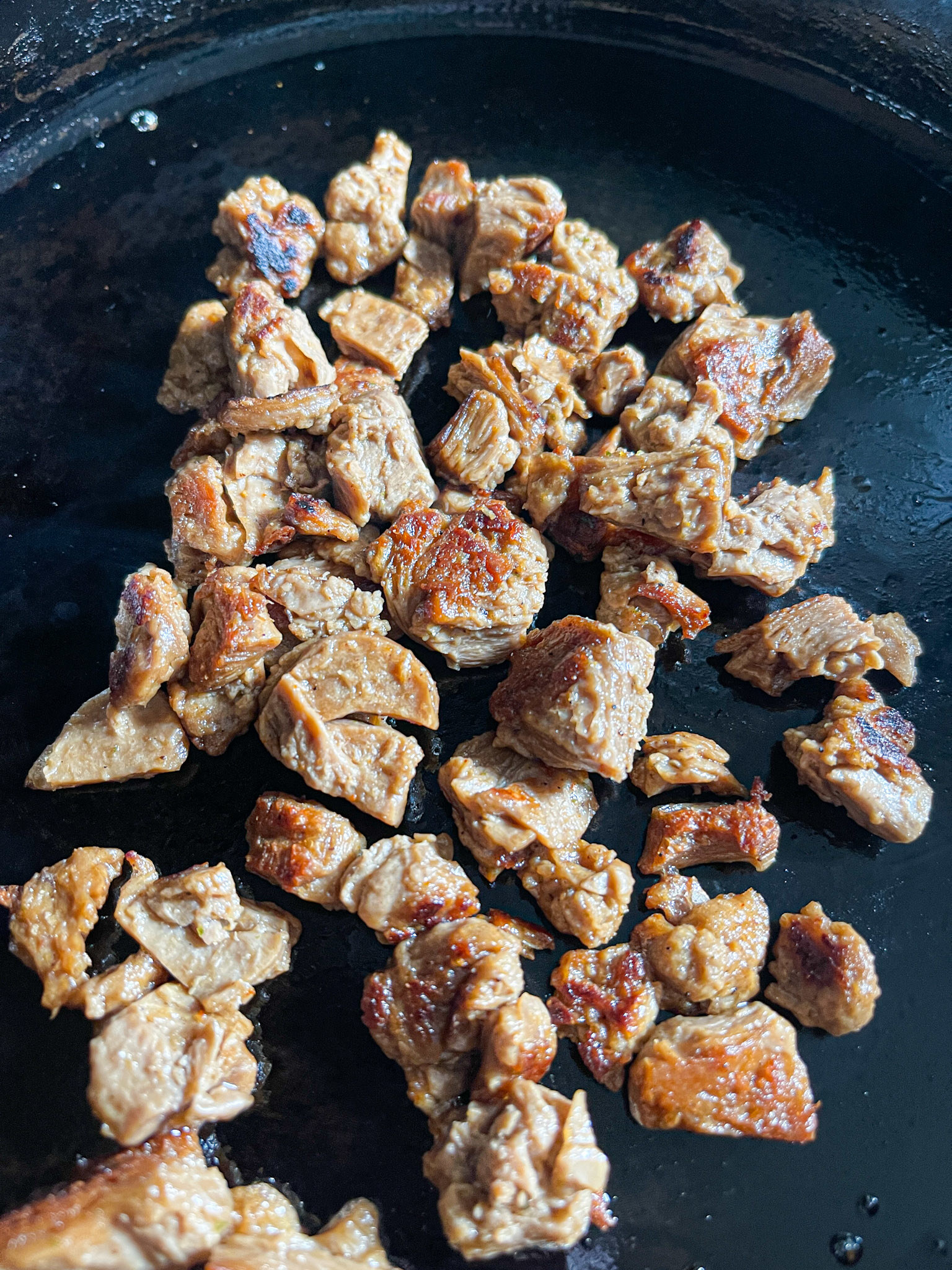 seared piece in the skillet that look like actual steak