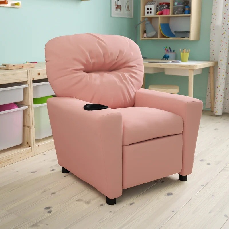 the pink chair with black cupholder