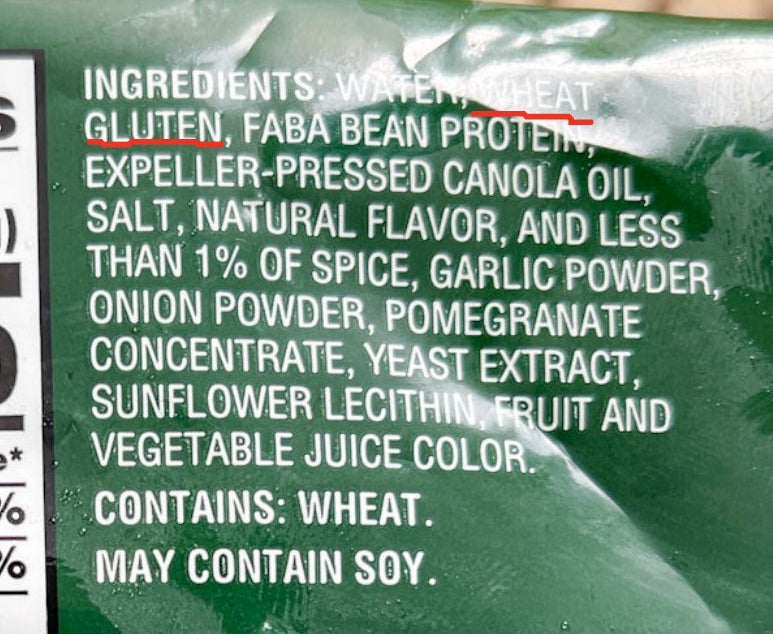 wheat gluten underlined in the ingredients list