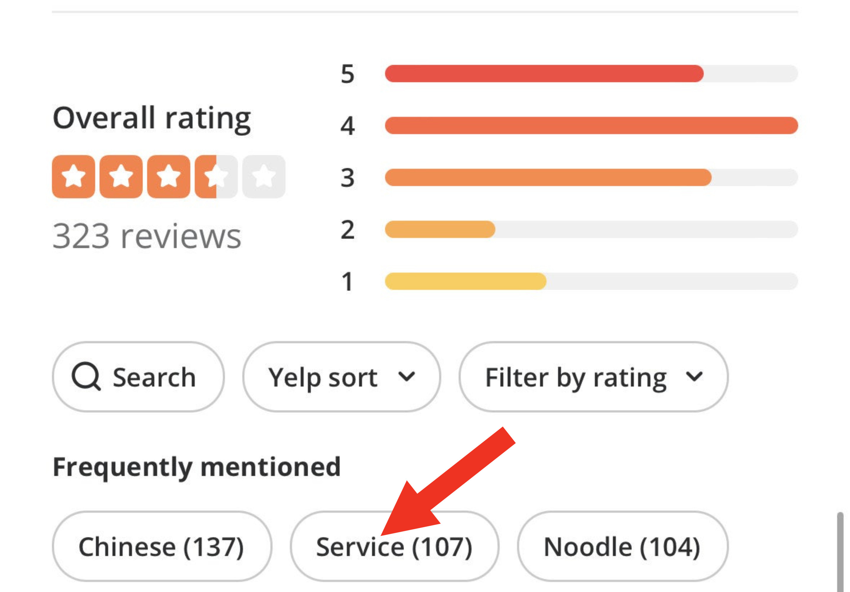 Arrow pointing to service reviews