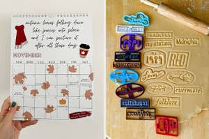 a taylor swift red-themed calendar page for november / taylor swift themed cookie cutters themed for every album