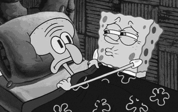 a gif of spongebob kissing squidward and tucking him into bed