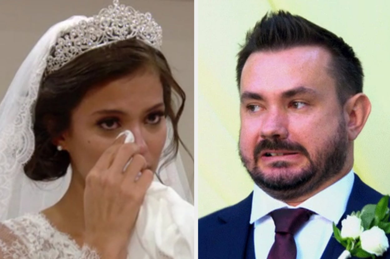 crying bride and a cringing groom