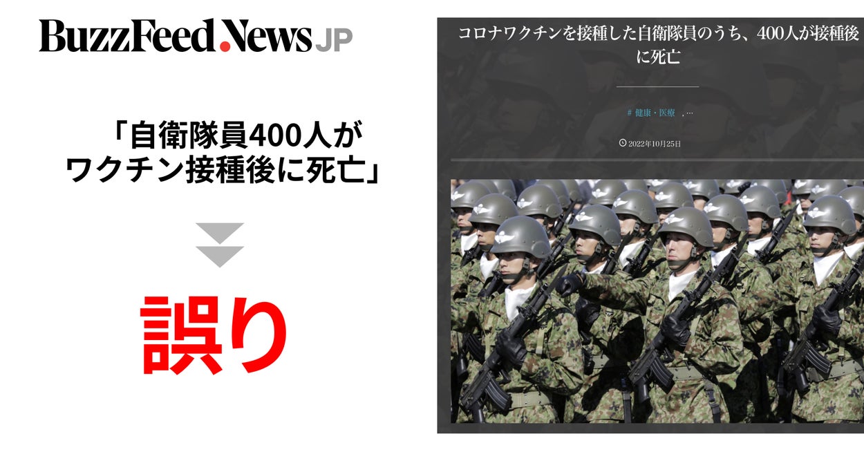 Image accompanying 「自衛隊員400人がコロナワクチン接種後に死亡した」と拡散したツイートとブログ記事
