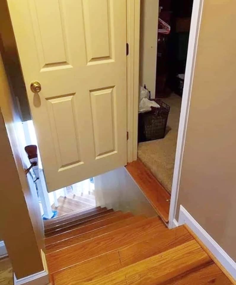 Door opening onto the side of a flight of stairs