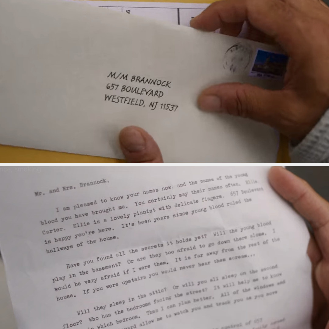 Close-up of a letter and envelope from &quot;The Watcher&quot;