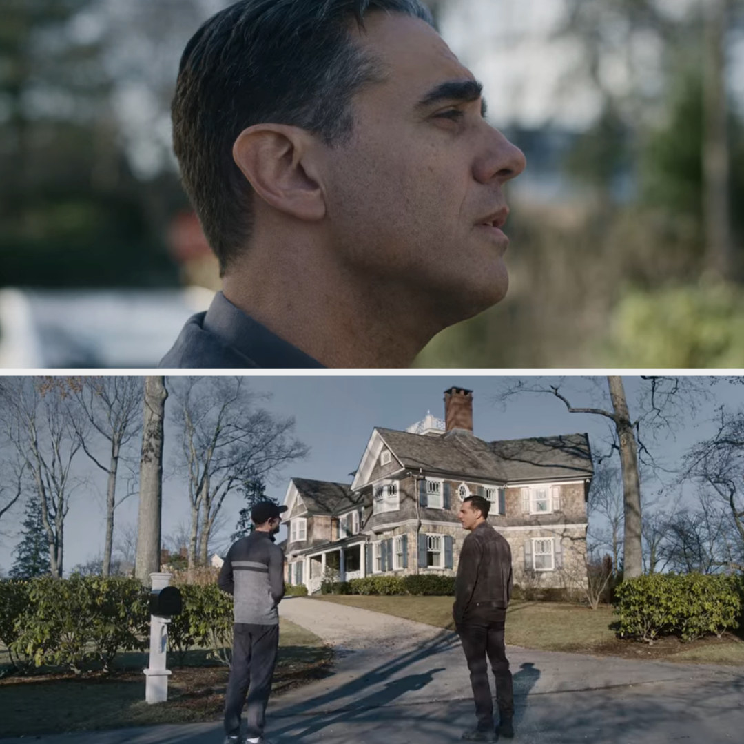 Close-up of Cannavale and standing in front of a house in &quot;The Watcher&quot;