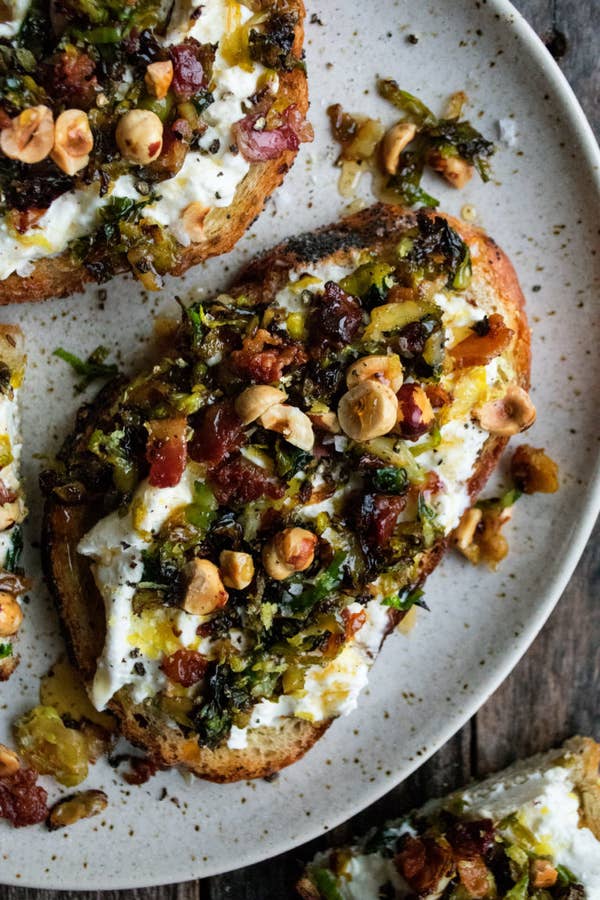 Toast with burrata and Brussels sprouts