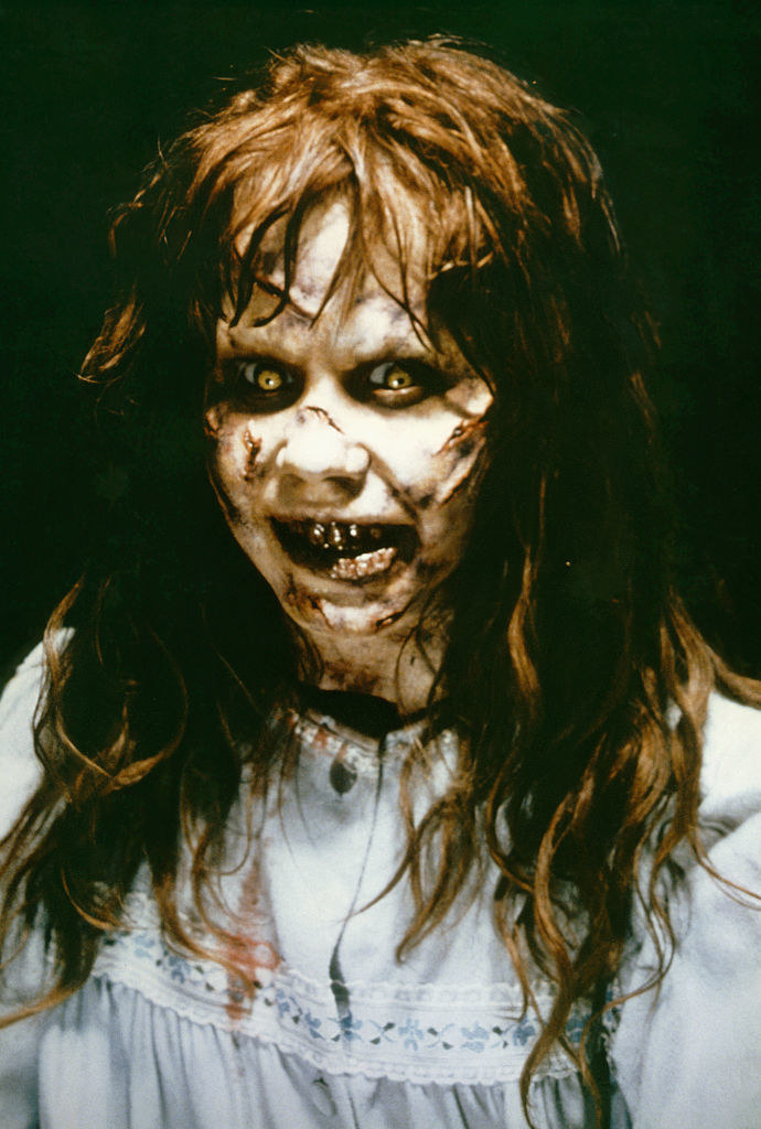 closeup of the scary girl as the exorcist