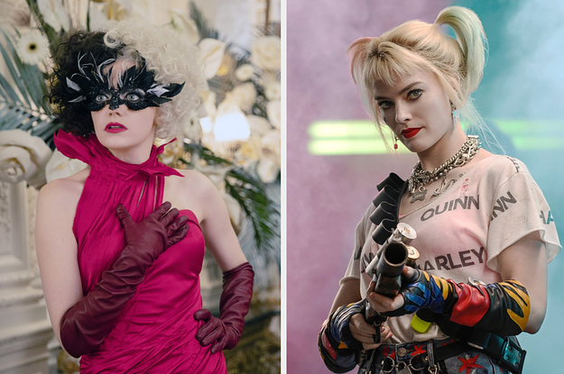 Cruella is on the left with Harley Quinn on the right