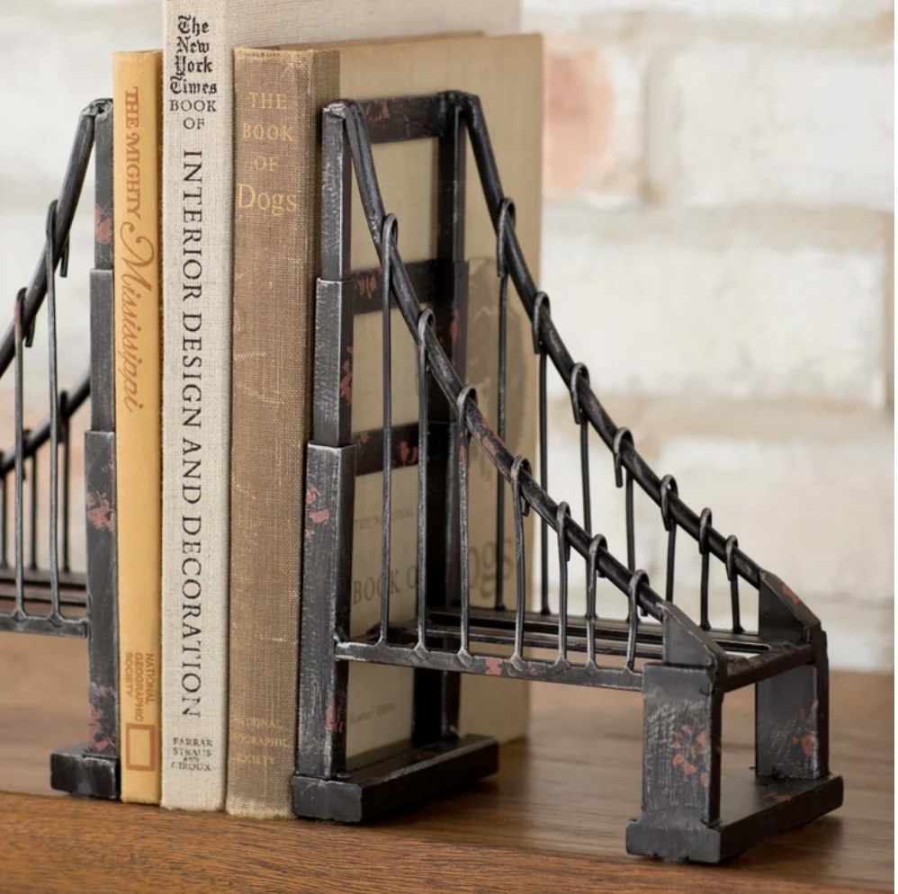 the pair of gritty, rough-hewn suspension bridge bookends